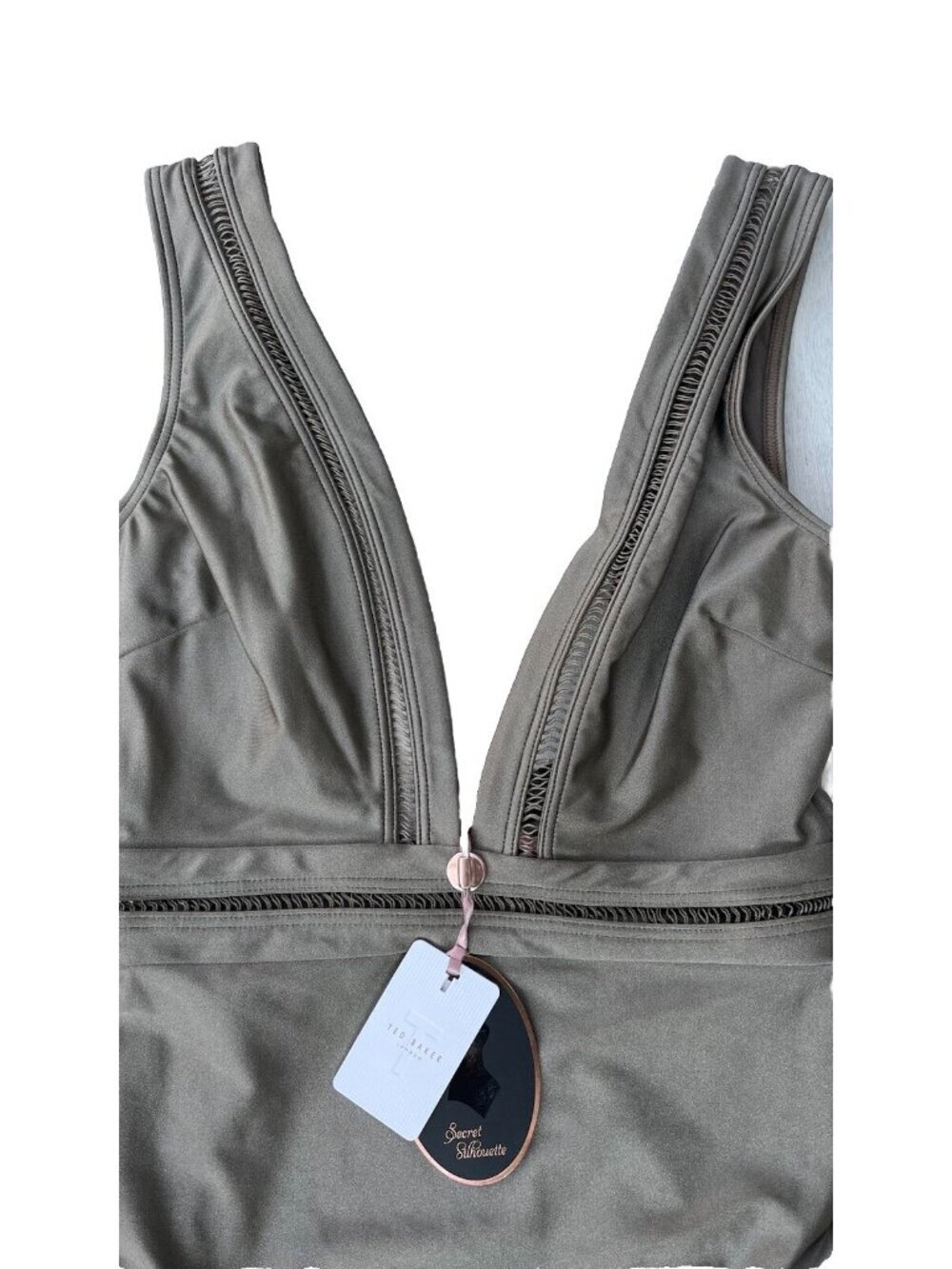 Ted Baker Starza Pointelle Deep V One Piece Swimsuit Suit Khaki Womens 1 = 4 US - Picture 10 of 14